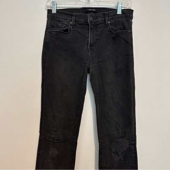 J brand rail break up black distressed skinny jeans split hem - Picture 9 of 12